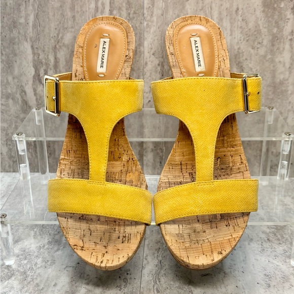 Alex Marie Issodore Lulu Zest Yellow Leather Wedge Heels Sandals 10M - Picture 5 of 11